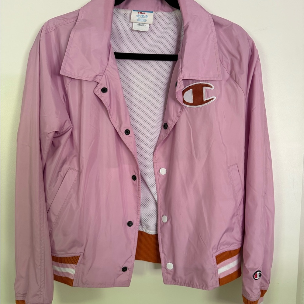 Champion Pink and Orange Varsity Jacket with Embroidered Logo